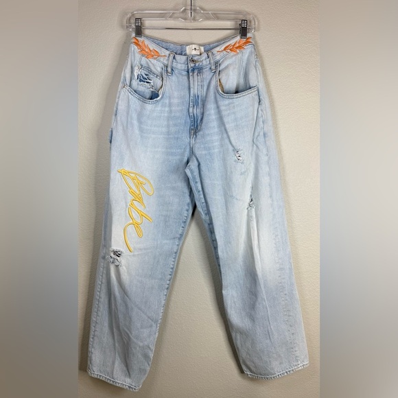 7FAM The Jennifer 90’s Embroidered Baggy High Rise Jeans Size 26 - Picture 3 of 15